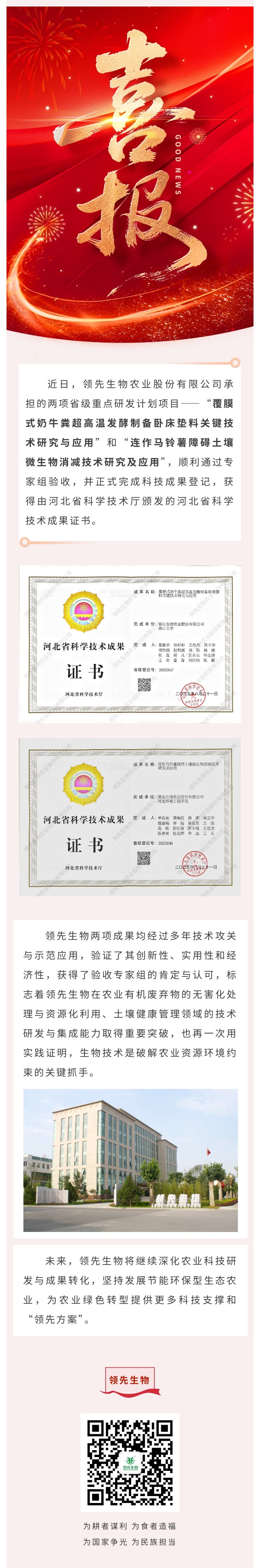 【喜訊】領(lǐng)先生物斬獲兩項(xiàng)省級科技成果！